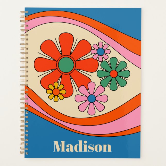 Floral Daydream Retro 60s 70s Flowers Colourful Planner (Front)