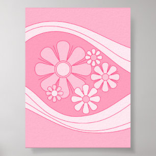 Floral Daydream Retro 60s Pink Pastel Flowers Poster