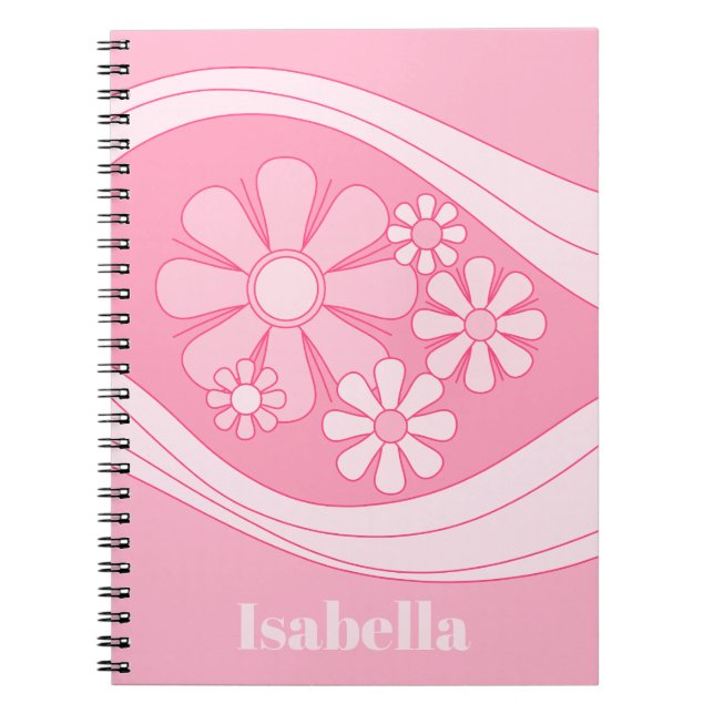 Floral Daydream Retro 60s Pink Personalised Notebook (Front)