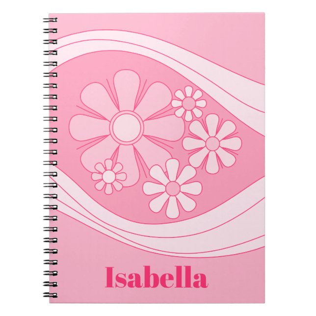 Floral Daydream Retro 60s Pink Personalised Notebook (Front)