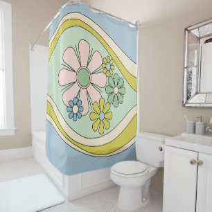 Floral Daydream Retro Flower 60s 70s Pastel  Shower Curtain