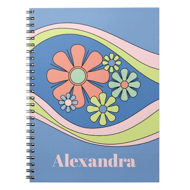 Floral Daydream Retro Flower 60s 70s Personalised Notebook (Front)