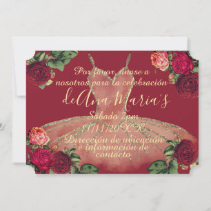 Floral de Borgoña Quinceanera Celebración Invitation