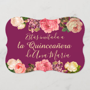 Floral de Borgoña Quinceanera Celebración Invitation