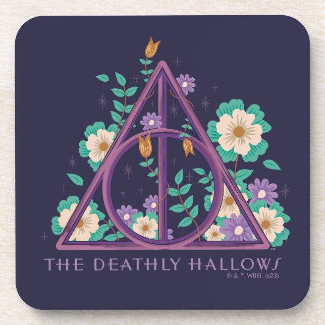 Floral Deathly Hallows Graphic Coaster (Front)
