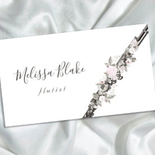 floral decor flautist business card
