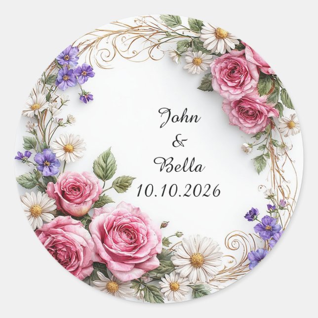 Floral Decorative Wreath Classic Round Sticker (Front)