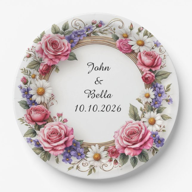 Floral Decorative Wreath Paper Plate (Front)