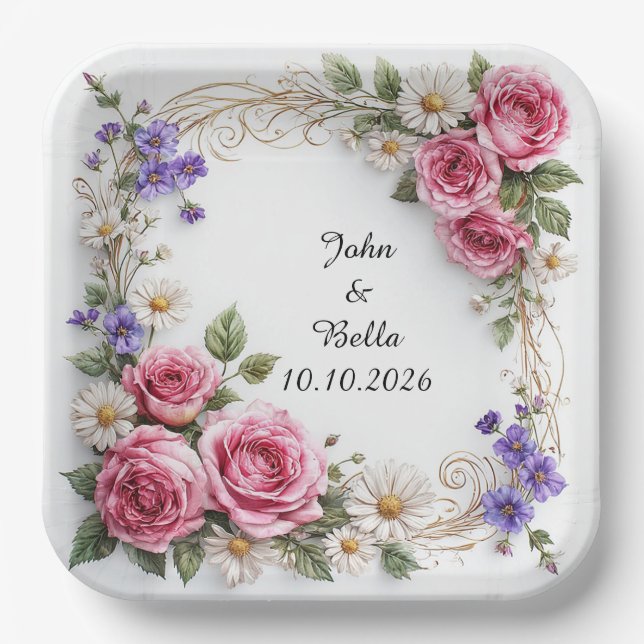 Floral Decorative Wreath Paper Plate (Front)