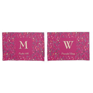 FLORAL Deep Pink MONOGRAM Scripture Pillowcase