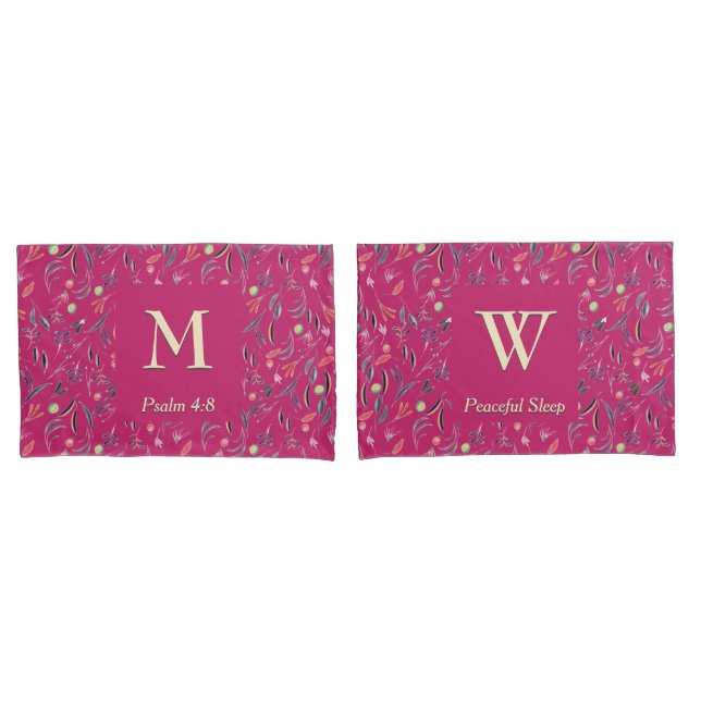 FLORAL Deep Pink | MONOGRAM | Scripture Pillowcase (Front-Set)