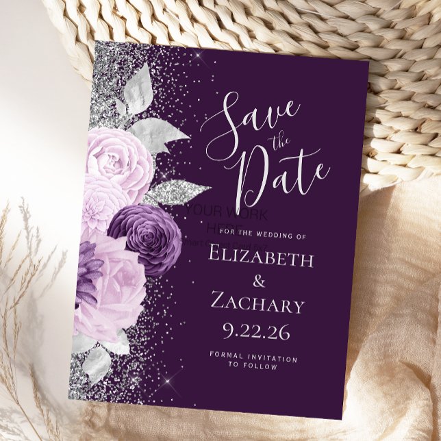 Floral Deep Purple Lavender Silver Glitter Postcard (Creator Uploaded)