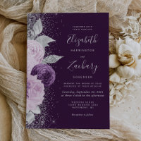 Floral Deep Purple Silver Glitter Wedding