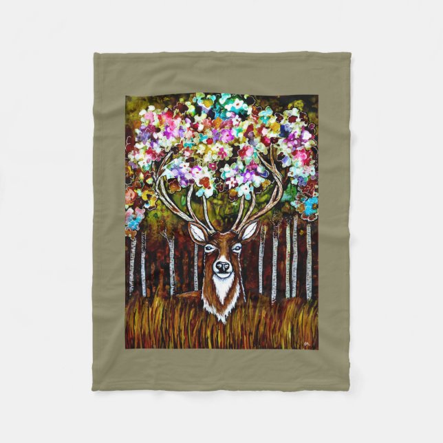 Floral Deer Antler Art on Fleece Blanket 30x40 (Front)