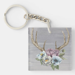 Floral Deer Antlers Key Ring