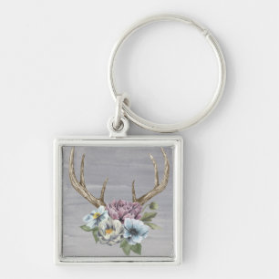 Floral Deer Antlers Key Ring