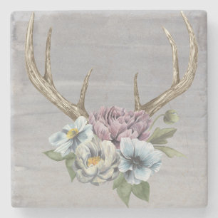 Floral Deer Antlers Stone Coaster