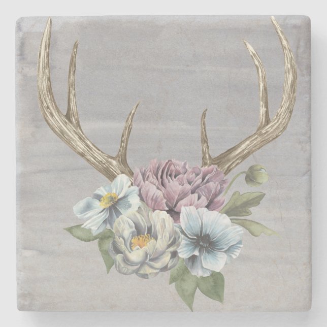 Floral Deer Antlers Stone Coaster (Front)