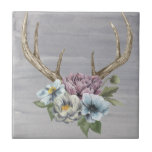 Floral Deer Antlers Tile<br><div class="desc">Floral Deer Antlers. Artist: Grace Popp. Image ID: 151088GG.</div>