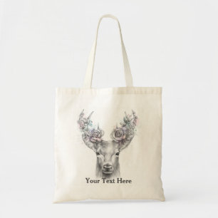 Floral Deer Antlers Tote Bag