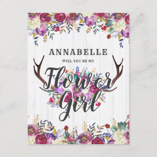Floral Deer Antlers Will You Be My Flower Girl Invitation