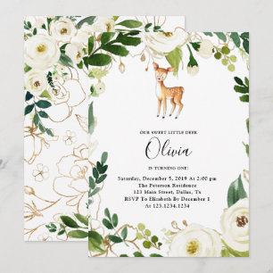 Floral Deer Birthday Party Invitation