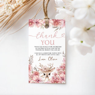 Floral Deer Birthday Thank You Tag