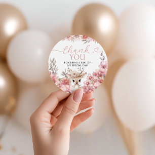 Floral Deer Birthday Thank You Tag