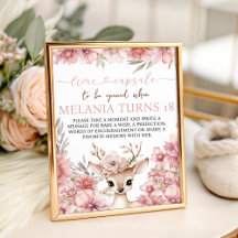 Floral Deer Birthday Time Capsule Sign
