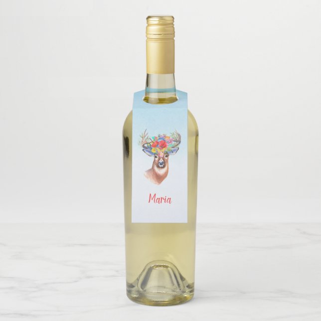 Floral Deer Bottle Tag (On Bottle)