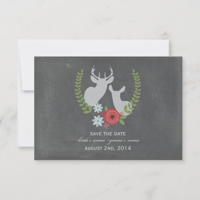 Floral Deer Chalk Inspired Save The Date (Front)
