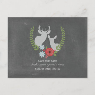 Floral Deer Chalk Inspired Save The Date Announcement Postcard