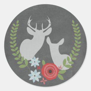 Floral Deer Chalkboard Inspired Sticker