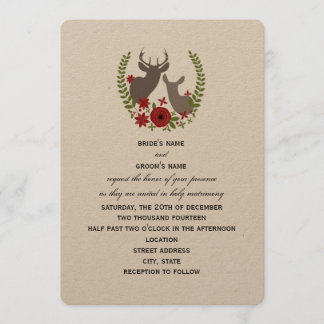 Floral Deer Christmas Wedding Invite