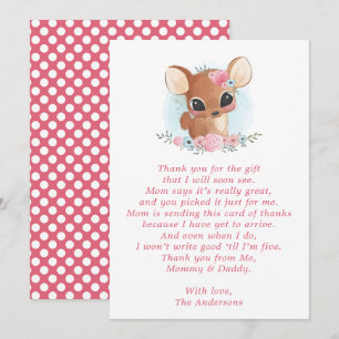 Floral Deer Cute Doe Baby Shower Thank You Card