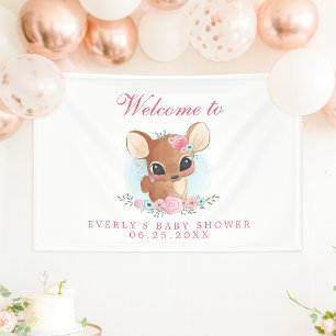 Floral Deer Cute Woodland Doe Baby Shower Welcome Banner