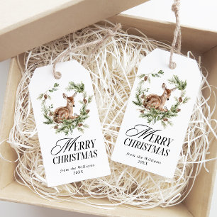 Floral Deer Elegant Modern Merry Christmas Gift Tags