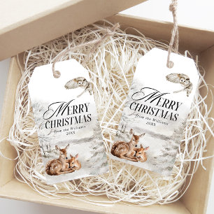 Floral Deer Elegant Watercolor Merry Christmas Gift Tags