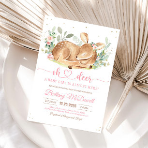 Floral Deer Oh Deer Girl Baby Shower Invitation