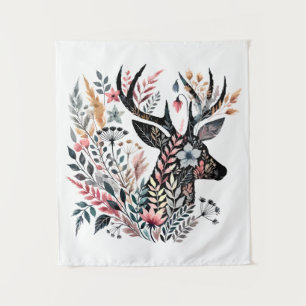 Floral Deer Silhouette – Nature-Inspired Artistic Tapestry