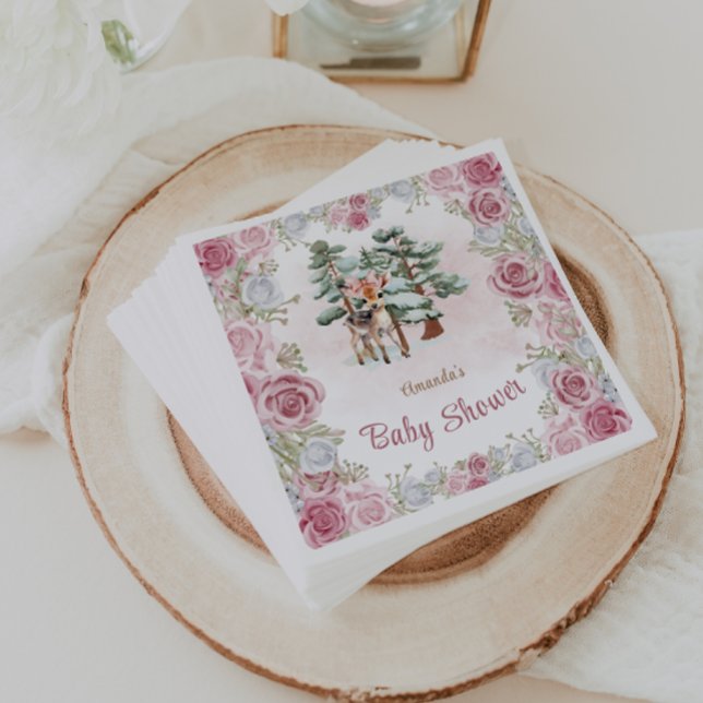 Floral Deer Snowflakes Baby Girl Shower  Napkin (Creator Uploaded)