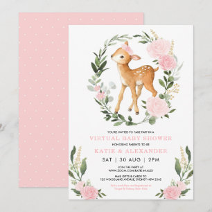 Floral Deer Woodland Greenery Virtual Baby Shower Invitation