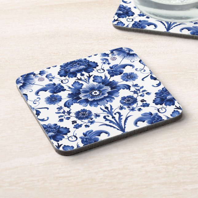 Floral Delft Blue Coaster (Left Side)