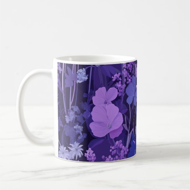 Floral delicate 🌸 pattern on dark background coffee mug (Left)