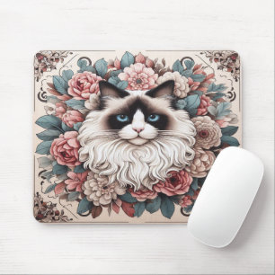 Floral Delight Ragdoll Cat, Cute Ragdoll Kitten Mouse Mat