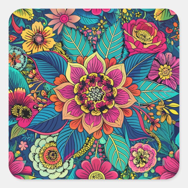Floral Delight Square Sticker (Front)