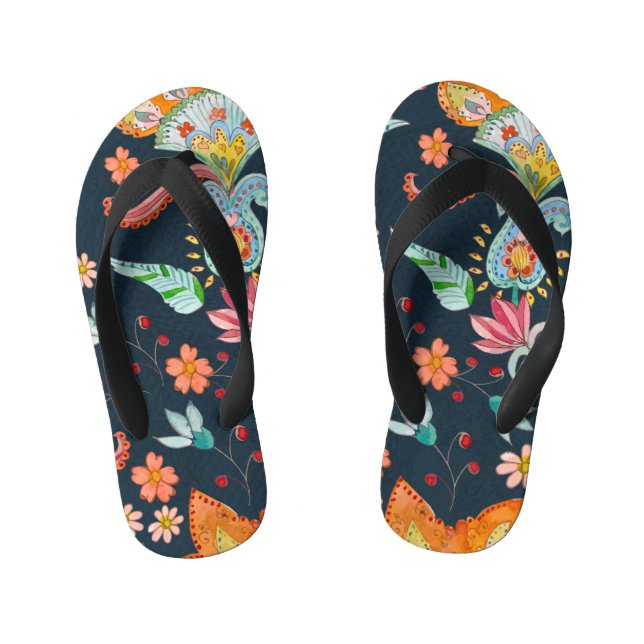 Floral Delight: Watercolor Flower Texture Kid's Flip Flops (Footbed)