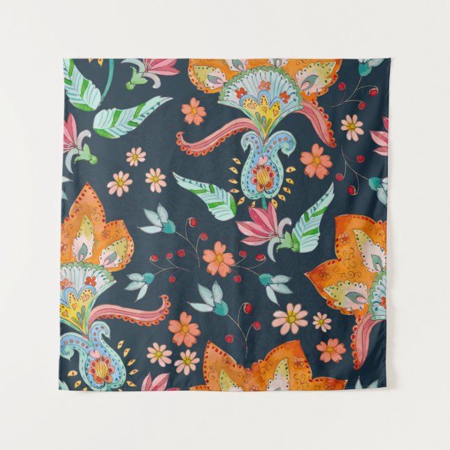 Floral Delight: Watercolor Flower Texture Tapestry (Front)