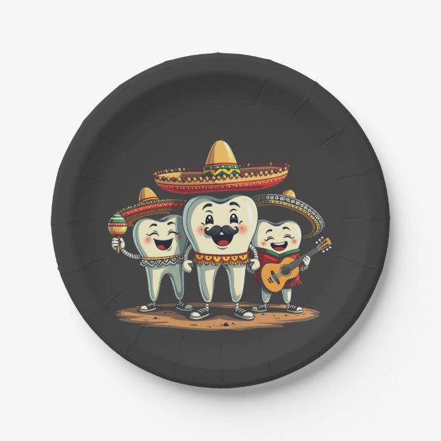 Floral Dental Tooth Funny Cinco De Mayo Paper Plate (Front)