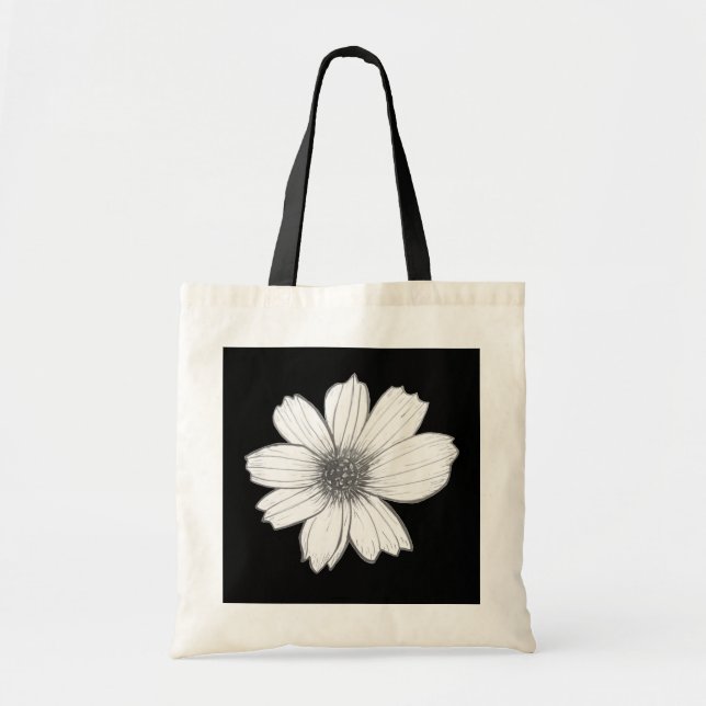Floral design Black and White Tote Bag (Front)